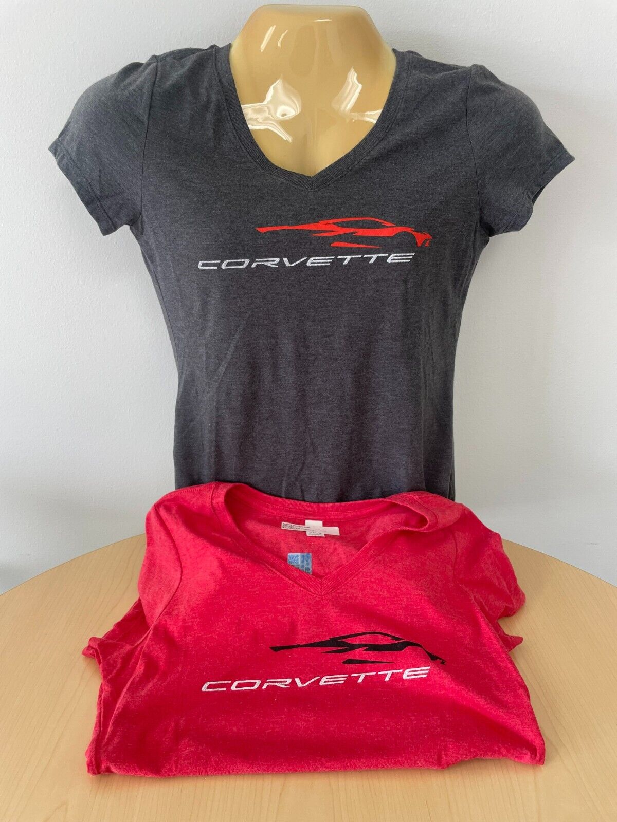 Ladies C8 Corvette Car Gesture T-Shirt Gray or Red