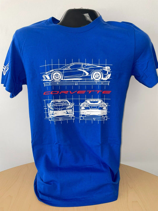 Mens C8 Corvette Blueprint T-Shirt Blue