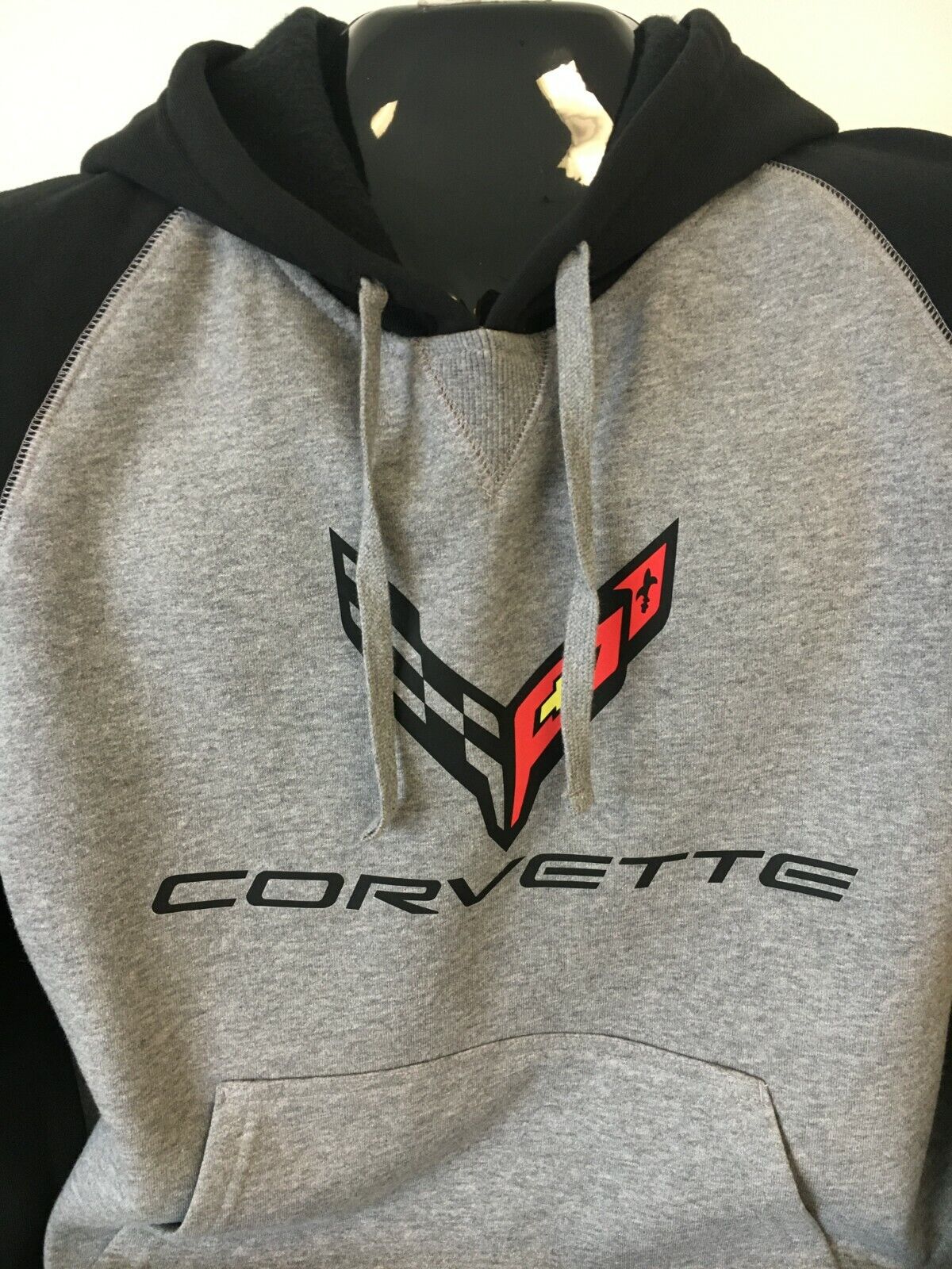 C8 Corvette Pullover Hooded Sweatshirt Gray and Black