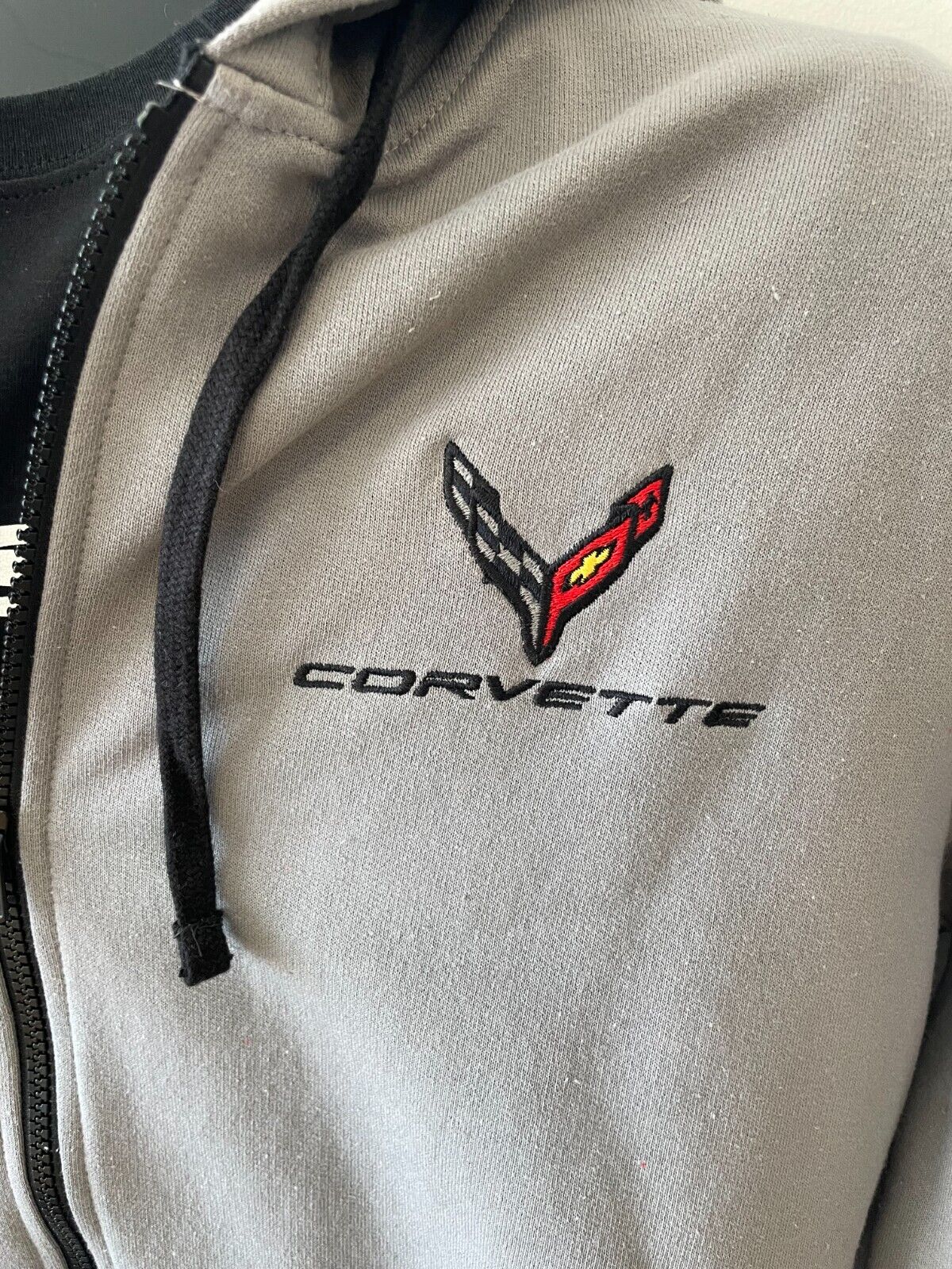 C8 Corvette Full Zip Hooded Sweatshirt Gray with Black Accents Long Sleeve