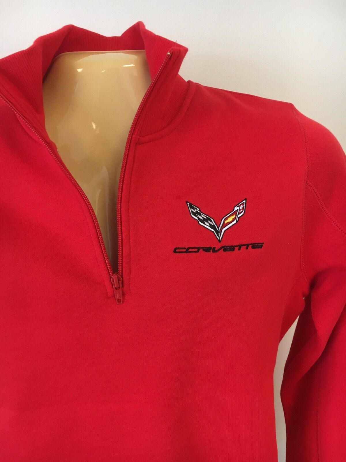 Womens C7 Corvette Quarter Zip Pullover Sweatshirt Gray and Red