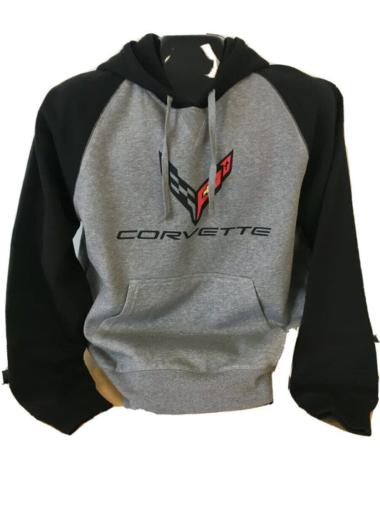 C8 Corvette Pullover Hooded Sweatshirt Gray and Black