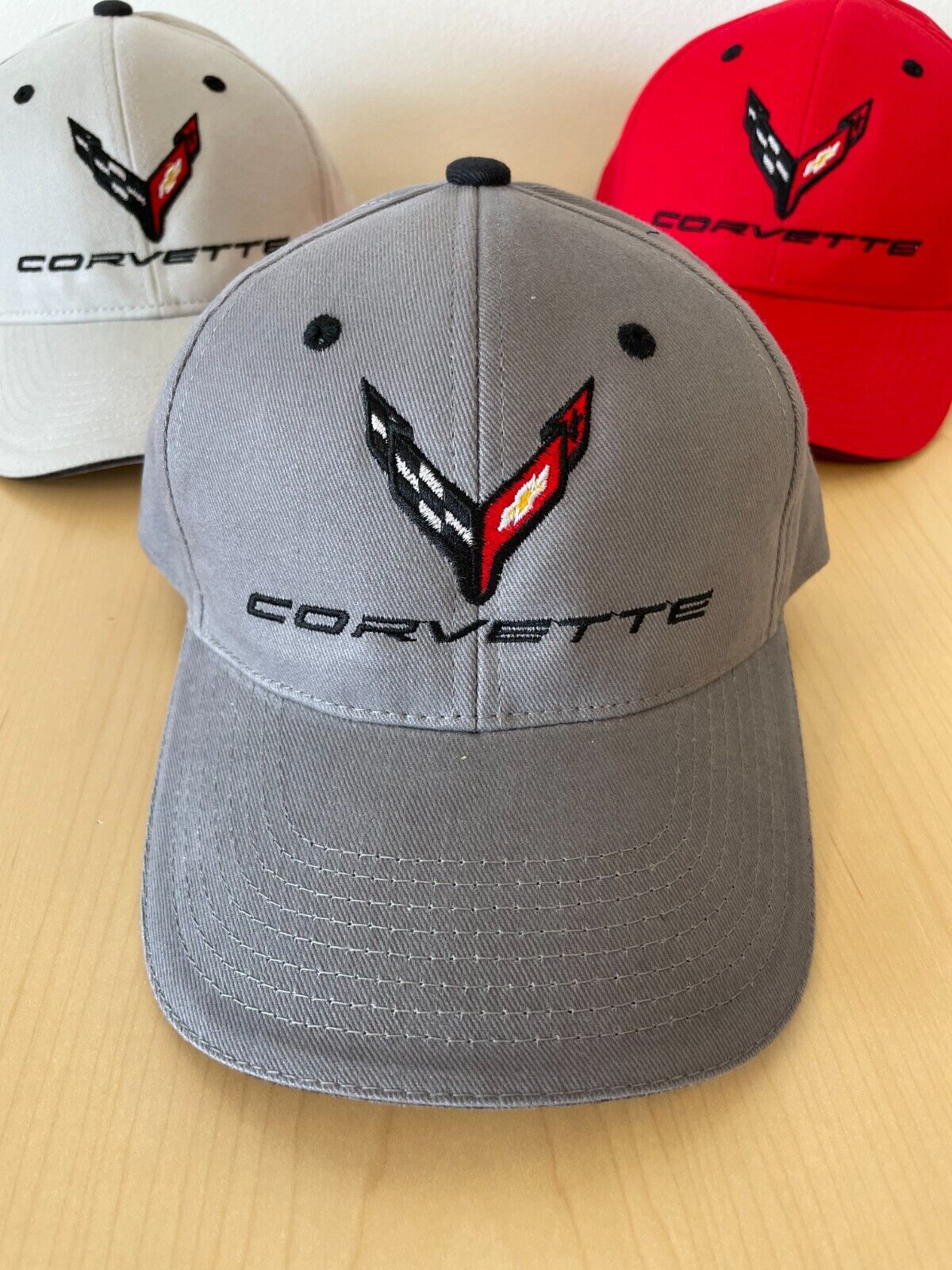 C8 Corvette Structured Contrast Cap Red, Dark Gray and Light Gray