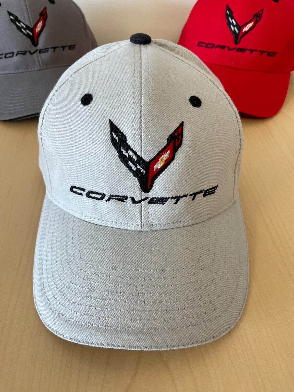 C8 Corvette Structured Contrast Cap Red, Dark Gray and Light Gray