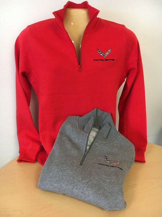 Womens C7 Corvette Quarter Zip Pullover Sweatshirt Gray and Red