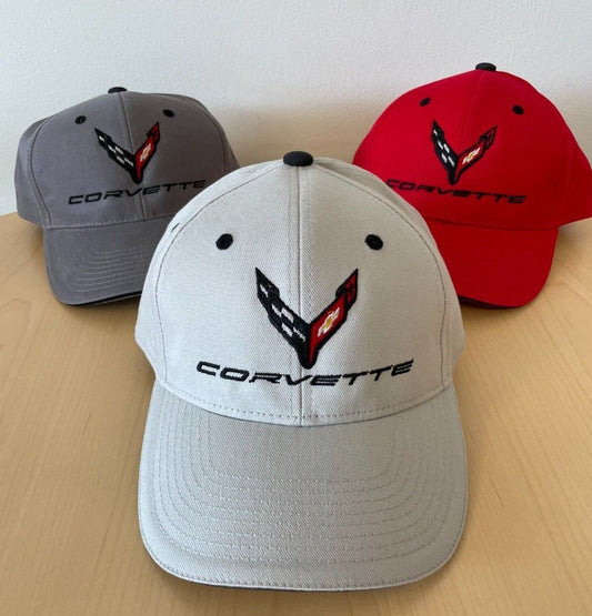 C8 Corvette Structured Contrast Cap Red, Dark Gray and Light Gray