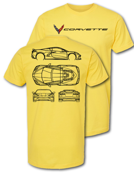 C8 Corvette Blueprint T-Shirt Yellow