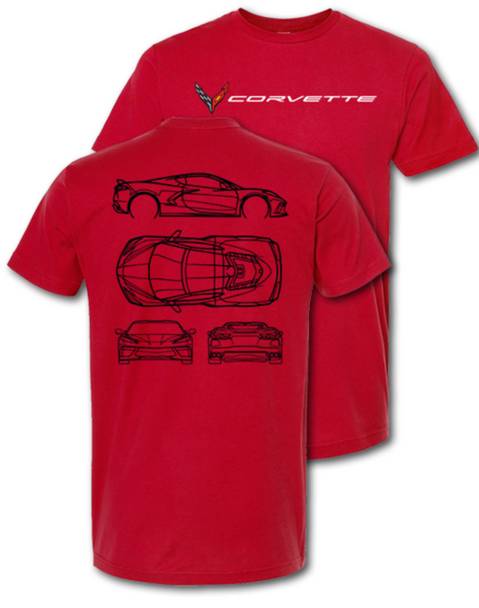C8 Corvette Blueprint T-Shirt Red