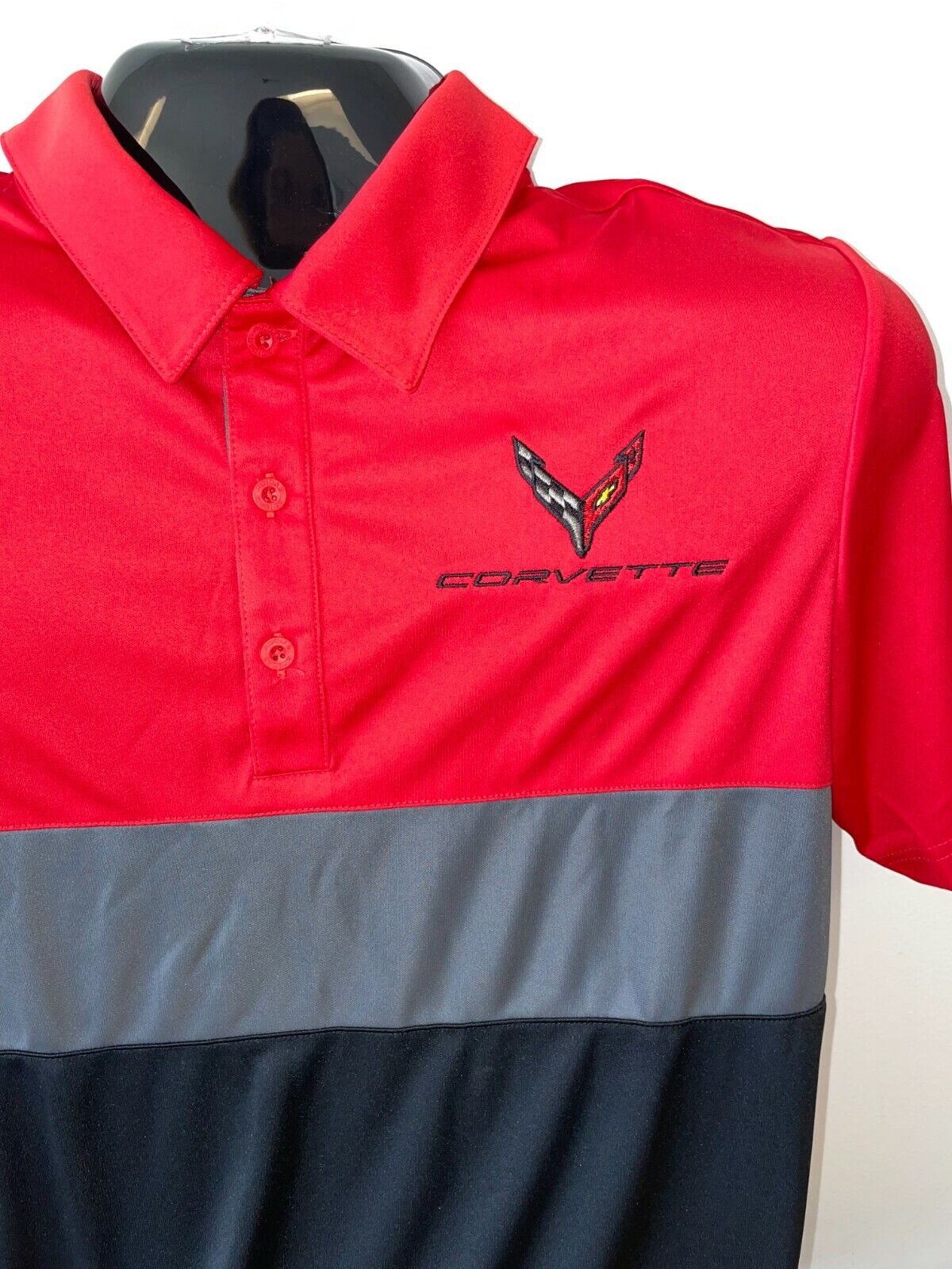Corvette C8 Adidas Sport Polo T-Shirt Red, Black and Gray combined