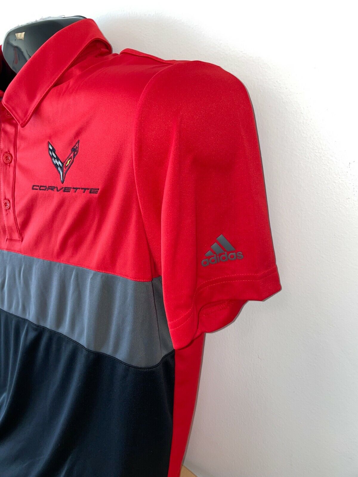 Corvette C8 Adidas Sport Polo T-Shirt Red, Black and Gray combined